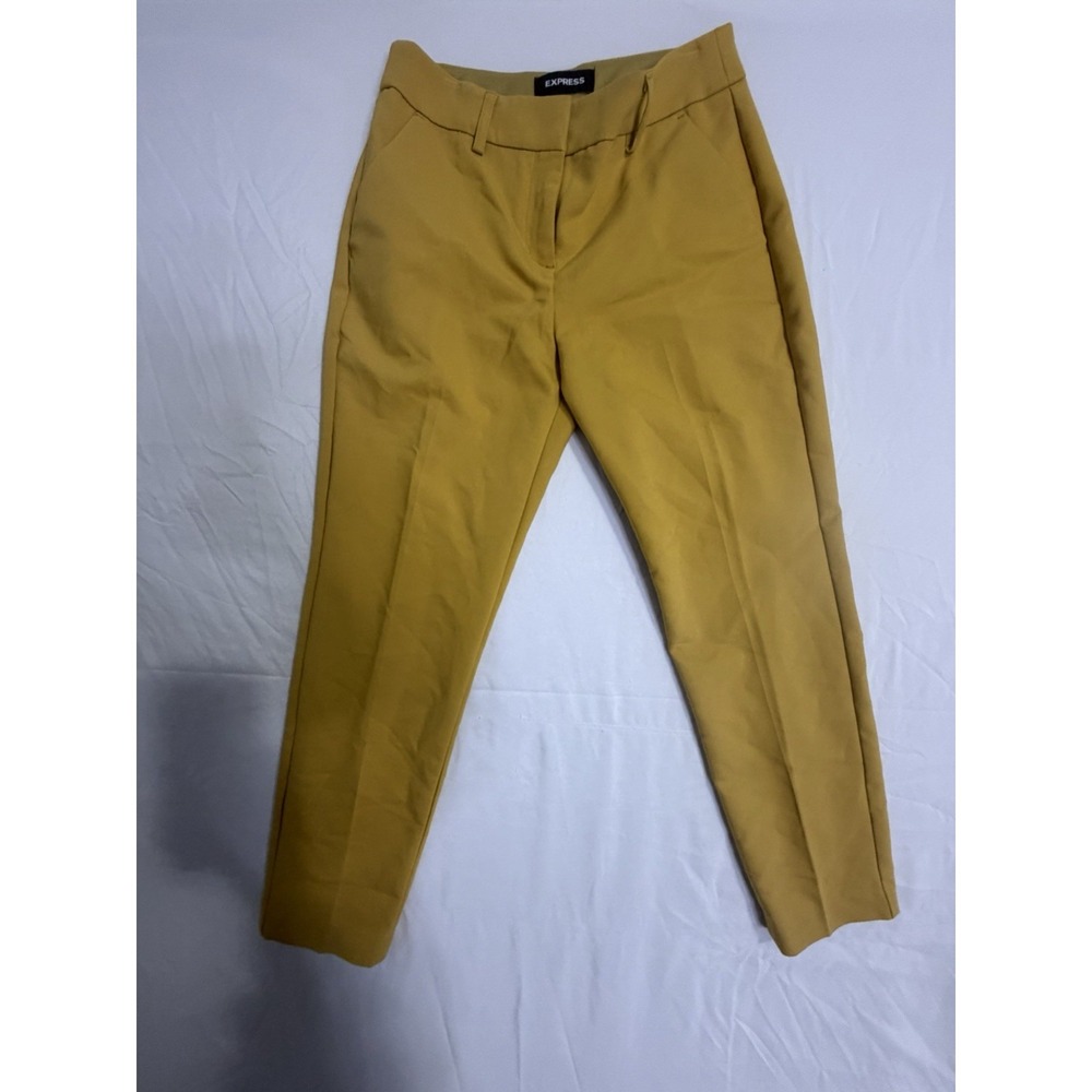 Express Columnist Ankle Pants 00P‎ Petite Yellow Mid Rise Stretch Slim